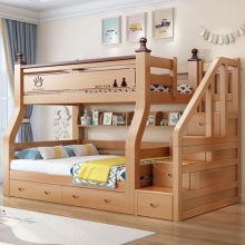 中派 进口芬兰松木家具实木儿童高低床子母床上下铺带梯柜双层床