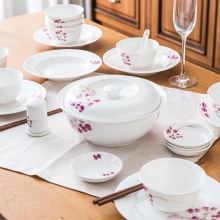 剑林 景德镇陶瓷56头韩式餐具套装 红袖添香 FZG453HX56